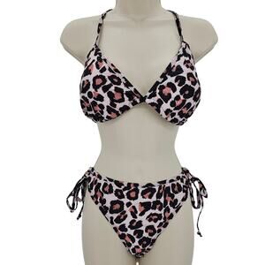 Zando Womans size XL String Bikini Halter Tie 2 Piece Swimsuit Animal Print NWOT
